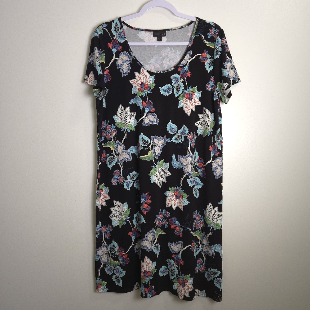 J.JILL Wearever Collection Floral Jersey Short Sleeve Cozy Travel Dress‎ M